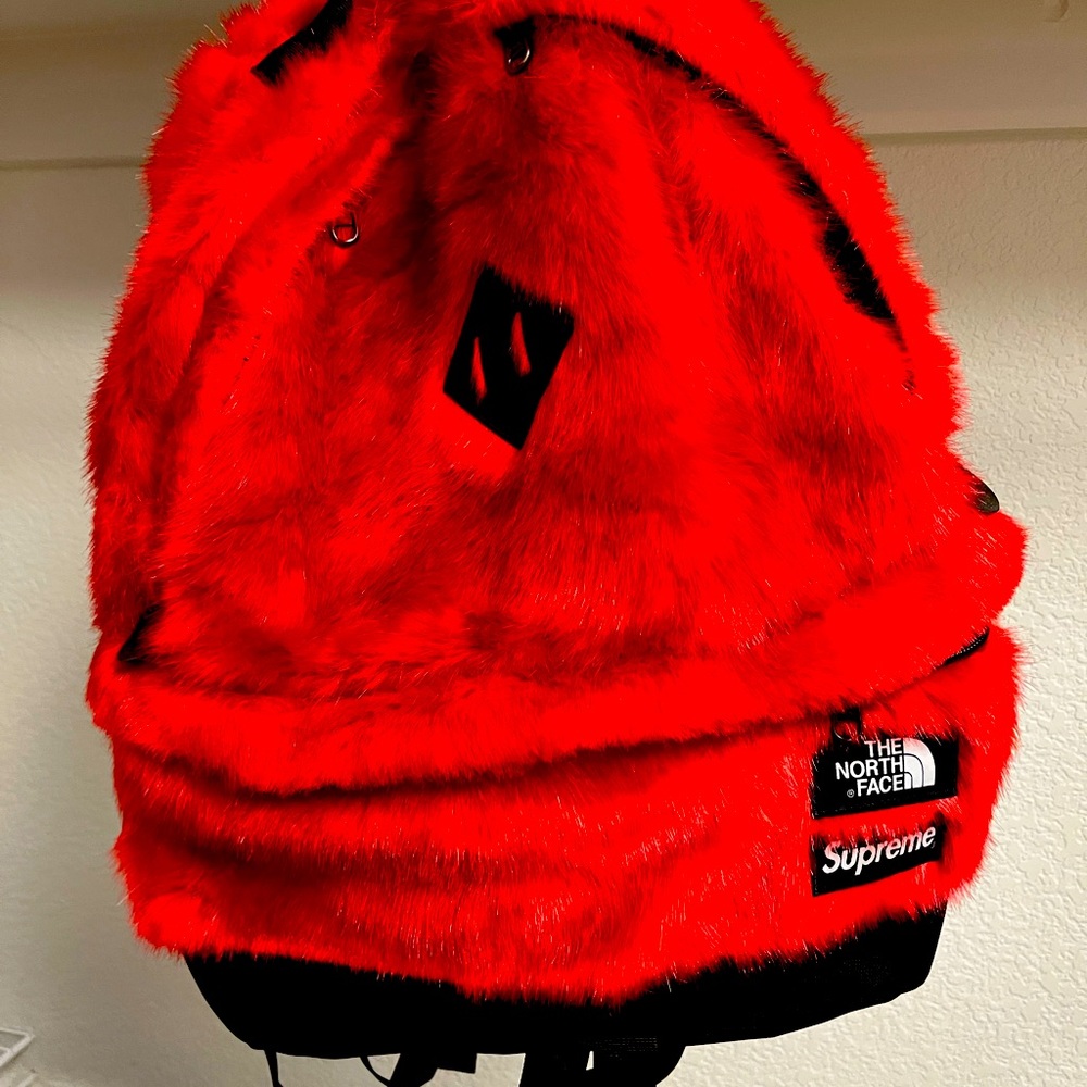 Supreme X North Face red faux fur Backpack!